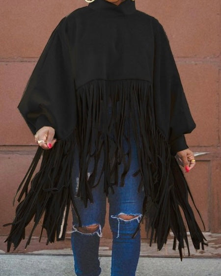 "Hi Neck Poncho" Top