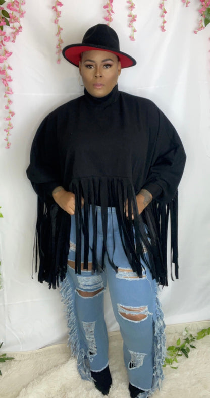 "Hi Neck Poncho" Top